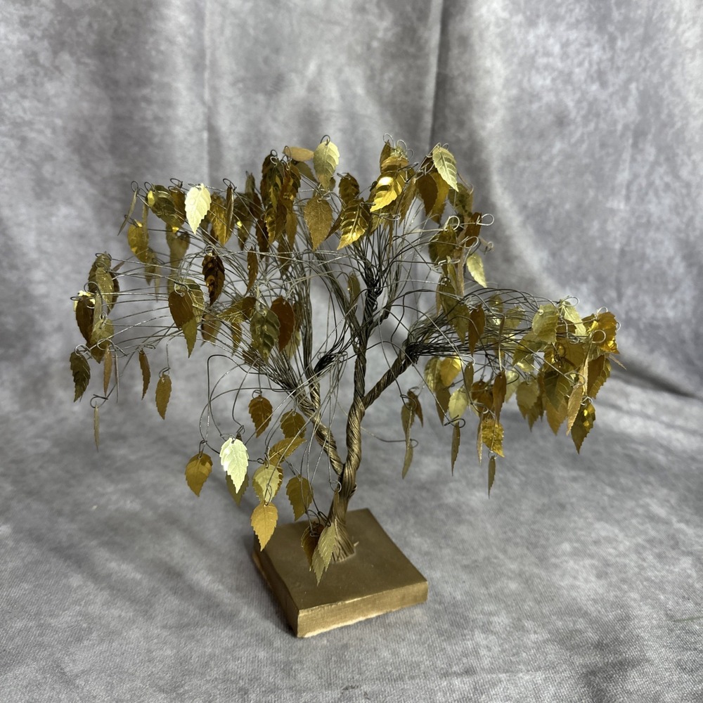 Vtg Mid Century Brass Wire Money Tree Metal Art Sculpture Good Luck Dream 9" - Picture 6 of 8